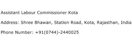 Assistant Labour Commissioner Kota Address Contact Number