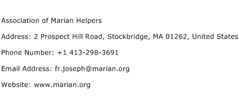 Association of Marian Helpers Address Contact Number
