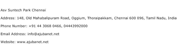 Asv Suntech Park Chennai Address Contact Number