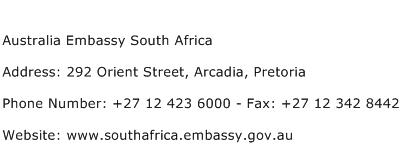 Australia Embassy South Africa Address Contact Number