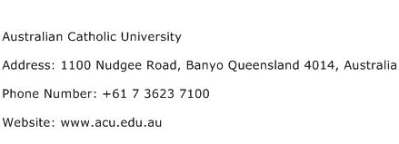 Australian Catholic University Address Contact Number