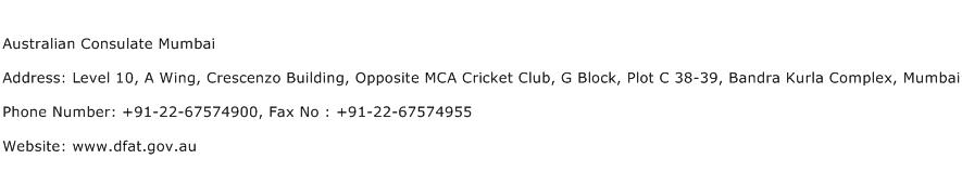 Australian Consulate Mumbai Address Contact Number