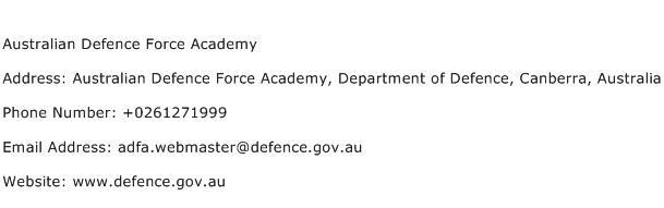 Australian Defence Force Academy Address Contact Number