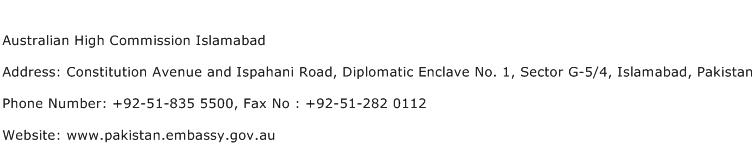 Australian High Commission Islamabad Address Contact Number
