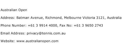 Australian Open Address Contact Number