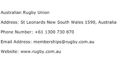 Australian Rugby Union Address Contact Number