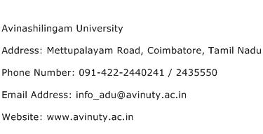 Avinashilingam University Address Contact Number