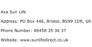 Axa Sun Life Address Contact Number