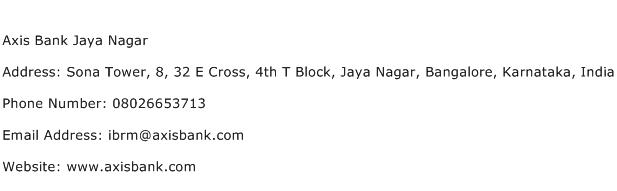 Axis Bank Jaya Nagar Address Contact Number