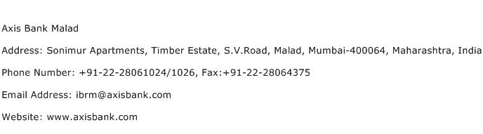 Axis Bank Malad Address Contact Number