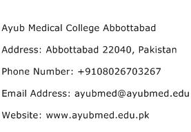 Ayub Medical College Abbottabad Address Contact Number