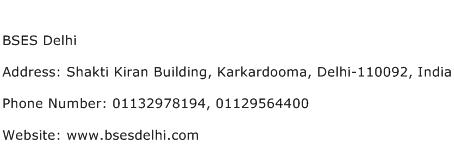 BSES Delhi Address Contact Number