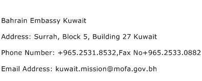 Bahrain Embassy Kuwait Address Contact Number