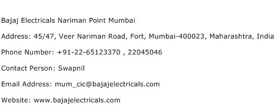 Bajaj Electricals Nariman Point Mumbai Address Contact Number