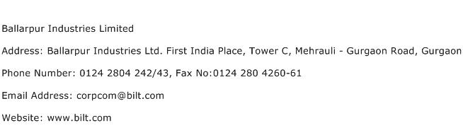 Ballarpur Industries Limited Address Contact Number
