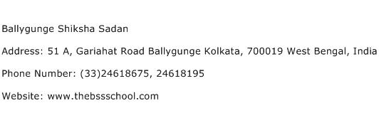 Ballygunge Shiksha Sadan Address Contact Number