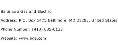 Baltimore Gas and Electric Address Contact Number