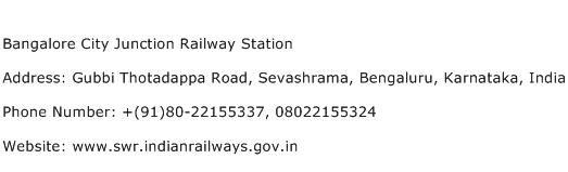 Bangalore City Junction Railway Station Address Contact Number