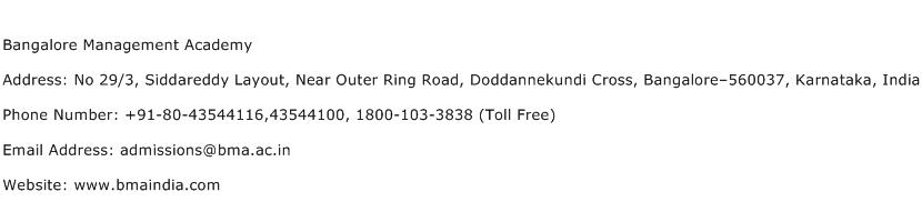 Bangalore Management Academy Address Contact Number