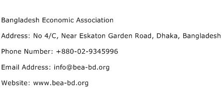 Bangladesh Economic Association Address Contact Number