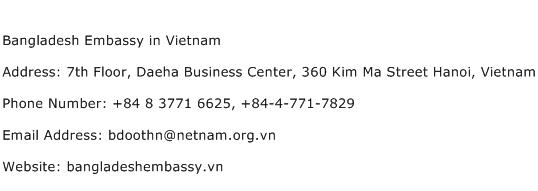 Bangladesh Embassy in Vietnam Address Contact Number