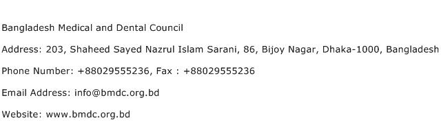 Bangladesh Medical and Dental Council Address Contact Number
