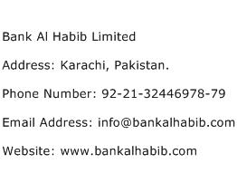 Bank Al Habib Limited Address Contact Number