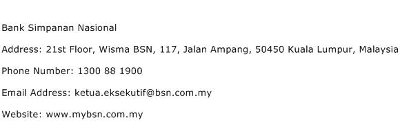 Bank Simpanan Nasional Address Contact Number