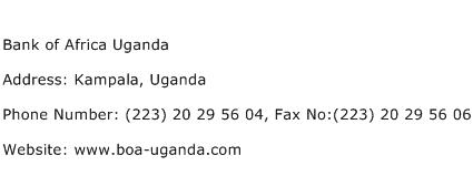 Bank of Africa Uganda Address Contact Number