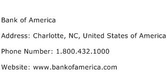Bank of America Address Contact Number