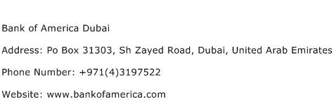 Bank of America Dubai Address Contact Number