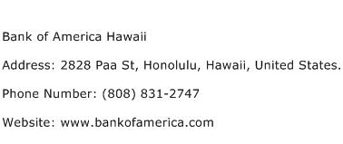 Bank of America Hawaii Address Contact Number