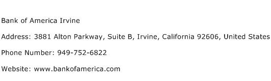 Bank of America Irvine Address Contact Number