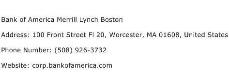 Bank of America Merrill Lynch Boston Address Contact Number
