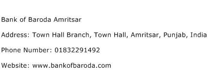 Bank of Baroda Amritsar Address Contact Number