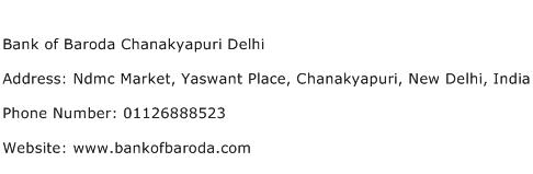 Bank of Baroda Chanakyapuri Delhi Address Contact Number