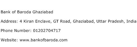Bank of Baroda Ghaziabad Address Contact Number