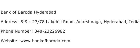 Bank of Baroda Hyderabad Address Contact Number