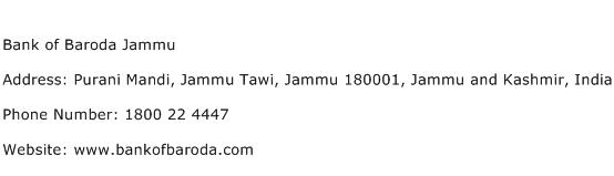 Bank of Baroda Jammu Address Contact Number
