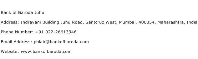 Bank of Baroda Juhu Address Contact Number