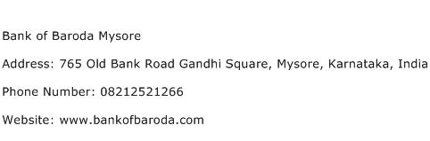 Bank of Baroda Mysore Address Contact Number