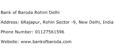 Bank of Baroda Rohini Delhi Address Contact Number