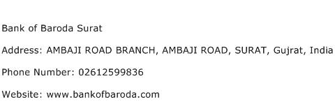 Bank of Baroda Surat Address Contact Number