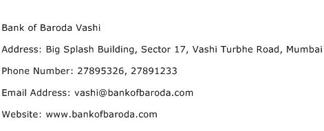 Bank of Baroda Vashi Address Contact Number