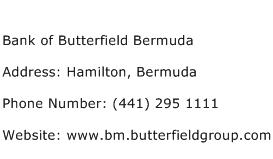 Bank of Butterfield Bermuda Address Contact Number