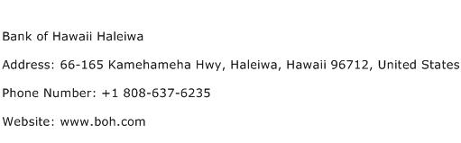 Bank of Hawaii Haleiwa Address Contact Number