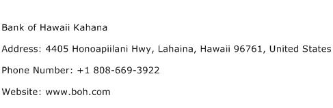 Bank of Hawaii Kahana Address Contact Number