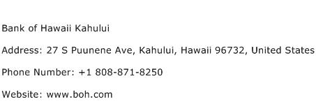 Bank of Hawaii Kahului Address Contact Number