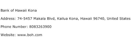 Bank of Hawaii Kona Address Contact Number