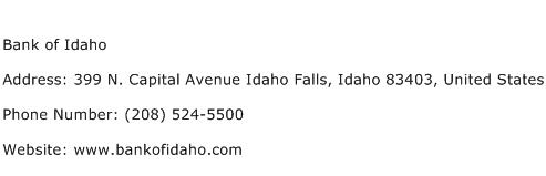 Bank of Idaho Address Contact Number
